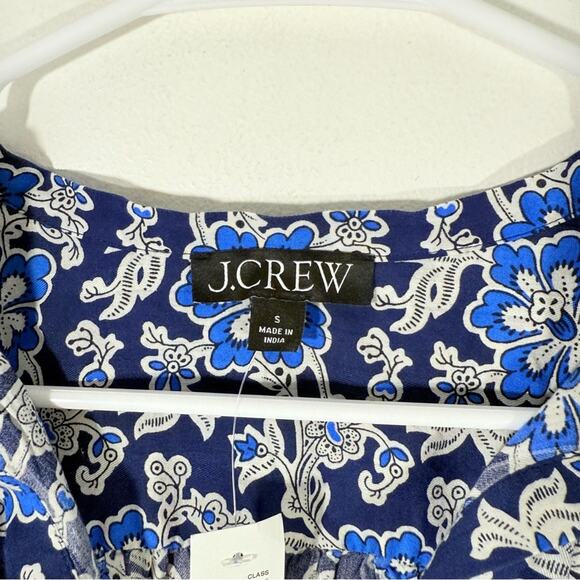 NWT J. Crew Blue V-Neck Tie Top in Floral Cotton-Blend Dobby Small CA589 New - Picture 6 of 16